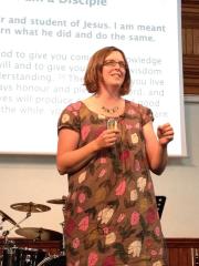 Claire preaching at our celebration marking her twelve years as our youth minister at Burlington.